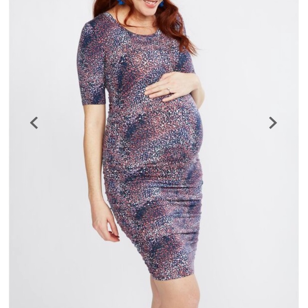 Maternity Printed Side Ruched Dress